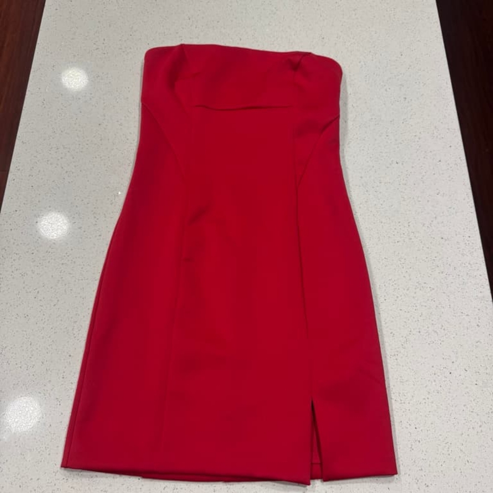 NWT Guess Cherry Red Tube Top Anya Strapless Front Slit Bodycon Dress Size 8